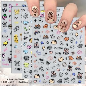 2 to 20 Sheets Cute Cartoon Animal Nail Art Stickers Kawaii Doodle Bear Cat Bunny Decals for DIY Nails Adhesive Manicure Decor