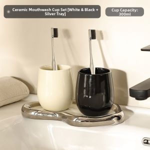 ZUNMOS | Ceramic Bathroom Set with Tray Toothbrush Holder and Cup