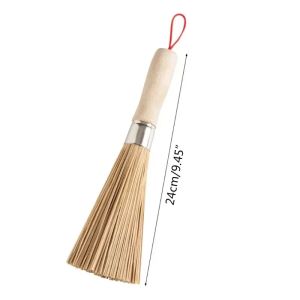 Bamboo Pot Brush Long Handle Wok Cleaning Brush Dish Brush Kitchen Tool for Home Restaurant
