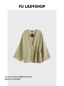 เสื้อเชิ้ตคอวีแขนยาวผ้าลินินบางๆ สำหรับผู้หญิง ทรงหลวม สไตล์จีน ฤดูใบไม้ร่วง 2024 เสื้อเชิ้ตผู้หญิงแบบลำลอง