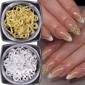 30Pcs/Box Mini Gold Silver Bowknot Nail Charm Cute Metal Alloy Bow Nail Art Decoration Sweet Elegant DIY Press On Nail Design Supply