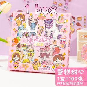 Girls DIY Scrapbooking Stickers 100 Sheets Waterproof PET Transparent Cartoon Decals Cute Kawaii Removable Decor for Journals