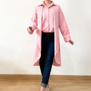 [VEMODE] KEMEJA LAYER POLOS CASUAL LENGAN PANJANG PINK 0B3K 3101