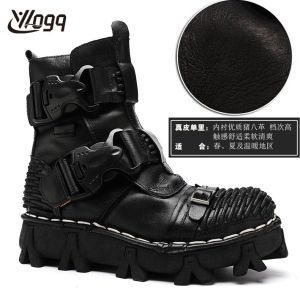 Mens High Top Snow Boots Thick Bottom Workwear Style Punk Rock Martin Boots Leather Cotton Lined Winter Boots