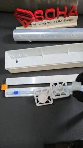 ART-087 Alat Pemotong Plastik Wrapping Kotak Simpan Food Wrap Film Dispenser Holder Cutter Box Tempel Di Kulkas