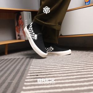 Brick Mansions - Slip On Mission Checker Board Black White Sepatu Sneakers Casual Pria Wanita