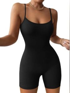 Pure Color Open Back Camisole Tight Jumpsuit Womens Street Style Short Pants Natural Waist Thin Fabric Summer Collection