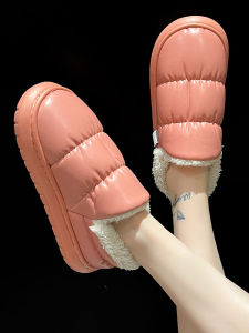 Waterproof Cotton Slippers Female Winter Minimalist Fashion Outer Wear Thick Fleece-lined Heattech Interior Home Thick Sole Ankle Wrap Cotton Shoes