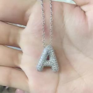 Mặt Dây Chuyền Chữ Cái A-Z Dành Cho Nữ Thiết Kế Bong Bóng Đính Đá Zircon Mặt Dây Chuyền Thời Trang Dây Chuyền Kiểu O.