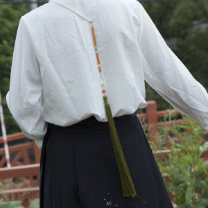 Long White Lotus Soft Yinsuo Necklace Versatile Retro Court Style Jewelry Daily Match Hanfu Ancient Cloud Back Accessory