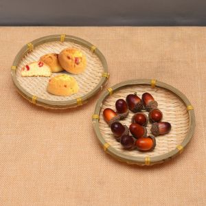 [Còn Hàng] Đĩa sấy khô bánh quy giỏ xách bằng tre rau quả dệt thủ công tròn rổ ráo nước (13/20cm)