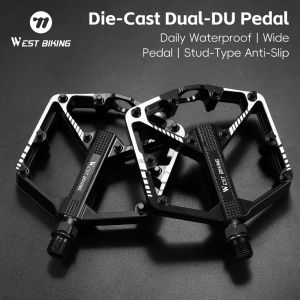 WEST BIKING DU Bearing Bicycle Pedal Widen Anti-slip Cycling Pedal Lightweight Aluminum Alloy MTB Road Bike Pedal Bike Parts
