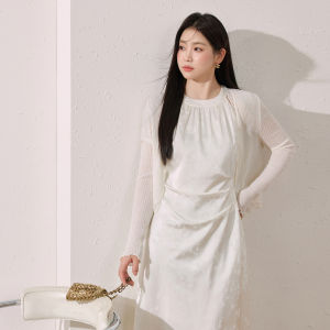 Elegant Knit Cardigan Dress Set Satin Jacquard