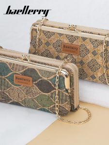 กระเป๋าสะพายข้างแบบสะพายข้างสำหรับผู้หญิงในช่วงฤดูร้อน กระเป๋าใส่โทรศัพท์มือถือแบบสะพายข้างแบบยาวพร้อมซิป กระเป๋าสะพายข้างแบบยาวพร้อมโซ่ลายไม้