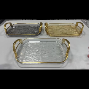 Multipurpose Acrylic Serving Tray Food‑Safe Non‑Slip Tray with Metal Handle High Edge for Kitchen Counter and Restaurant