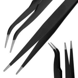 Anti-static Stainless Steel Black Tweezers  Bent Straight Clip for Nail Decoration Eyelashes Eyebrow Hair Removal