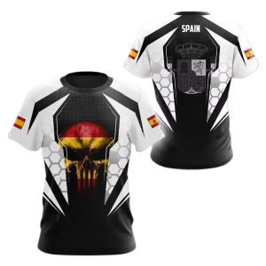 2025 Summer Spanish Emblem 3D Printed Mens T-shirt Round Neck Short Sleeve Fashion Cool Clothing Loose Mens Shirt