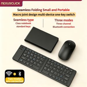 NexusClick New Mini Wireless Bluetooth Keyboard Mouse SetRechargeable Foldable Portable Combo for PC Mac SmartPhone iOS Android