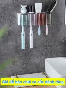Giá để bàn chải và kem đánh răng 4 cốc - Kệ nhà tắm tiện lợi không cần khoan tường