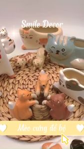 Tượng trang trí tiểu cảnh sân vườn  làm quà tặng hình mèo treo bằng gốm sứ cao cấp