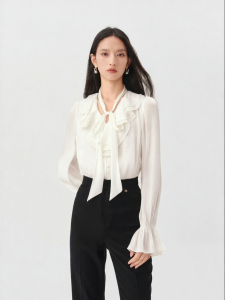 Koradior | French Elegant Design Tied Neckline Shirt