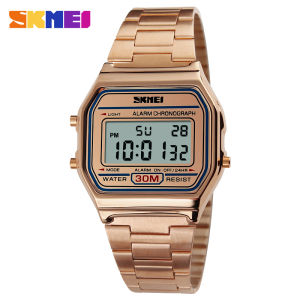 SKMEI | Vintage Waterproof Fashionable Square Digital Watch Steel Band