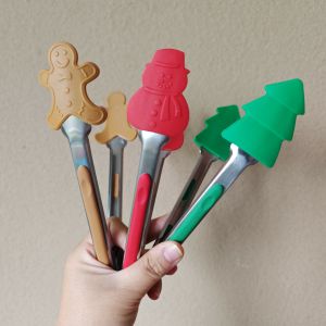 Christmas Ins Home Use Silicone Stainless Steel High Temperature Resistant Non-Stick BBQ Steak Bread Clamp Kitchen Tool