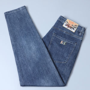 Mens Spring Summer Thin Drapey Loose Jeans Cotton Elastic Fabric Straight Leg High Waist Long Trousers Casual High Quality