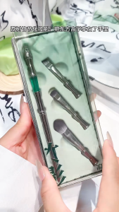Lishu Bamboo Series Travel Eye Brush Set Includes Blending Detail & Angled Brushes Detachable Handle Transforms into an Elegant Hairpin Oriental Aesthetics Design