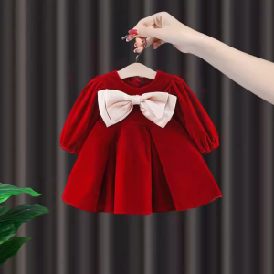 Princess Style Fleece Lined Dress for Girls Autumn Winter Childrens Fashionable Dress One Year Old Baby Girls Dress