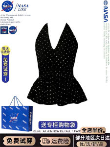 NASA Black Polka Dot Halter Neck Vest Womens Summer Slimming Short Sleeveless Top Trendy Commute Style Polyester Fiber