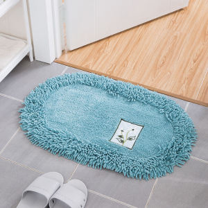 Nordic Pure Cotton Oval Blue Bathroom Absorbent Door Mat Bedroom Entrance Anti-slip Foot Mat Bedside Carpet Home Use Rug