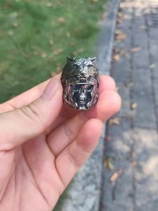 Nam Vintage Sói Và Đầu Lâu Viking Nhẫn 316L Thép Không Gỉ Gothic Trang Sức Chất Lượng Cao Cổ Điển Họa Tiết Đồng Hồ Xương Cưới Ban Nhạc