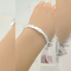 999 Sterling Silver Bamboo Bracelet Womens Sterling Silver Solid Opening Adjustable Frosted Silver Bracelet Fashionable Young Style Plain Ring Jewelry High-end Gift