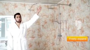 【 3 Size】Extendable Curved Shower Curtain Rod L Shaped Stainless Steel Shower Curtain Poles Punch-Free Bathroom Curtain Rail