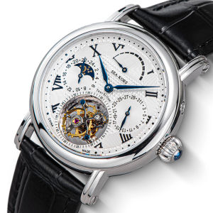 SUGESS ST8007 Mens Mechanical Watch Fashionable round Dial Leather Strap True Diamond Business Style Domestic Watch