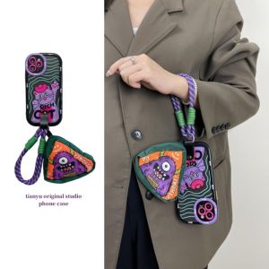 Cute Cat Monster Crossbody Phone Case Strap for Huawei P60 pro Mate50 pro Mate40 Side Carry Mate60 Travel Hanging Rope P50 Earphone Bag P40 pro Creative