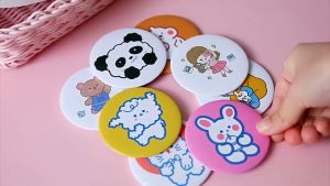 KAMJE Kaca Cermin Kecil Bulat Make Up Mini Travelling Aesthetic Karakter Motif Lucu
