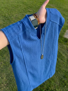 LIUBU | Textured Dragon Scale Klein Blue Men Sleeveless T-shirt