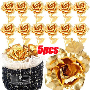 【Swan Home】5/1Pcs Artificial Gold Roses Flowers Beautiful Blossom Silk Rose Flower Faux Silk Rose Bouquets for Wedding Party Supplies Wedding Decoration