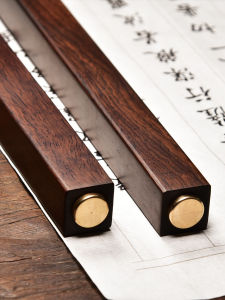 Thanh Lịch Màu Đen Gỗ Mun Bookend Khắc Tùy Chỉnh Đồng Dát Bằng Đồng Phong Cách Trung Hoa Giấy Thư Pháp Trọng Lượng Bút Giá Treo Bàn Chải