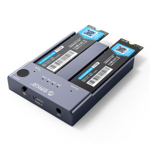 ORICO Dual Bay M.2 NVME SSD Enclosure USB C 3.1 Gen2 10Gbps สำหรับ M Key & M/B Key 5V4A Power Adapter