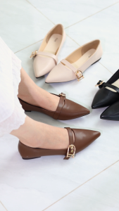 Giày Búp Bê Nữ Đế Bệt Quai Ngang Phối Khóa Mũi Nhọn Pixie H400