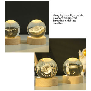 3D Crystal Ball Night Lamp With Warm Light USB Table Light With Wooden Base For Party Birthday Gift White Yellow Light Sleep Night Light Fadikou