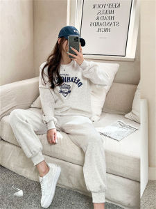 Bộ Đồ Ngủ Cotton in Chữ Màu Trùm Đầu Phong Cách Thể Thao Thường Ngày Cho Nữ Bộ Đồ Mặc Nhà Mùa Thu Năm 2025 Thiết Kế Túi