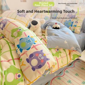 MINGSHA | Cute Monster Cartoon Childrens Cotton Bedding 3 Pieces Set