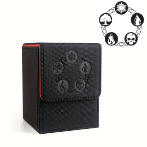 Card Deck Box Copyrighted Design,Fits 100+ Single Sleeved Cards Magnetic Closure PU Leather Card Box for TCG Cards