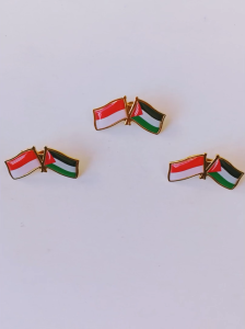 Pin Bros Lencana Kuningan Emas Bendera Persahabatan Indonesia dan Palestina