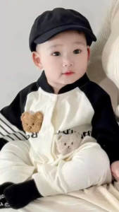 Bodysuit cho bé dài tay LANATA Chất Cotton Bộ thu đông bé trai bé gái hình gấu dễ thươngMẫu quần áo sơ sinh 0-12M