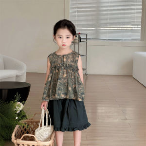Summer New Arrival Light Weight Floral Print Sleeveless Doll Shirt for Girls Korean Style Baby Fashionable Splice Top